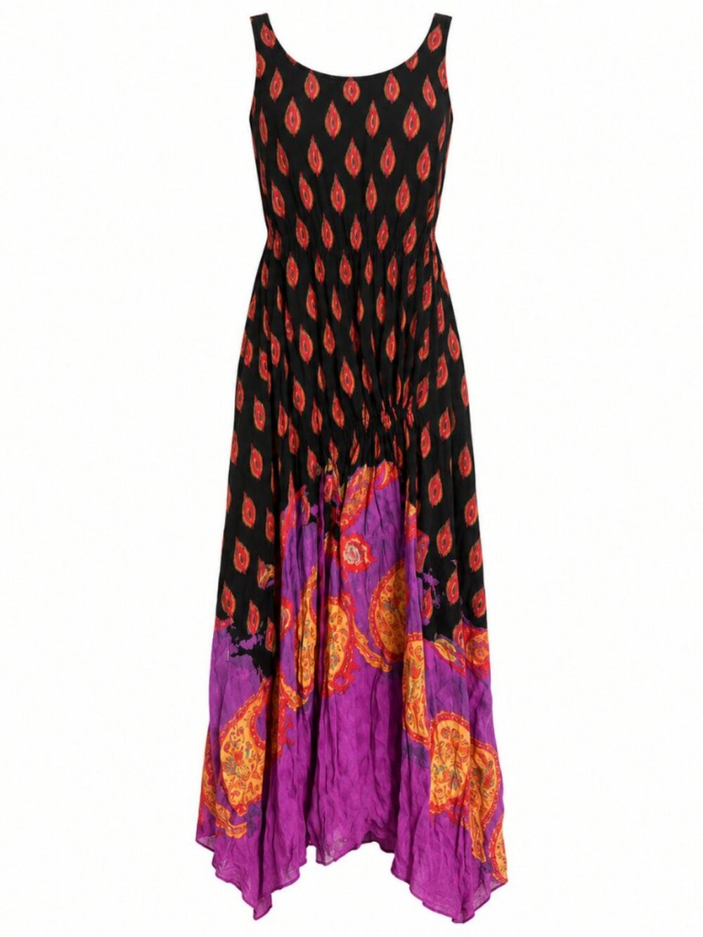 Flying Tomato Black Purple Paisley Boho Maxi Dress